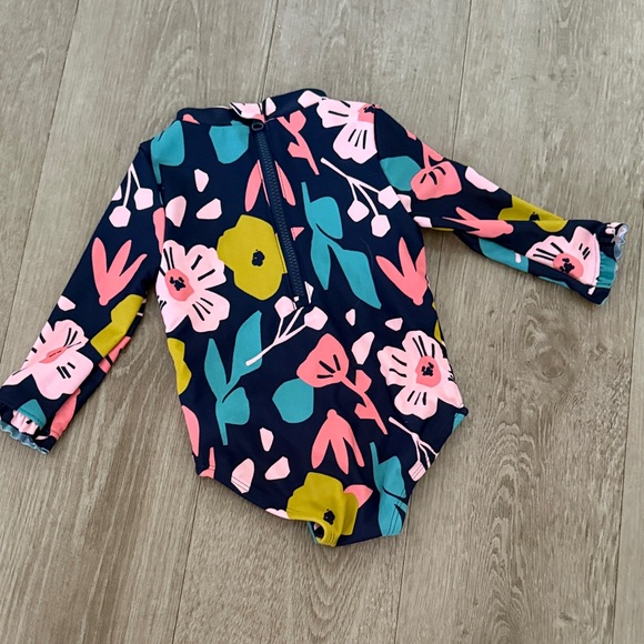 Carter's Navy One-Piece Floral Rashguard Swimsuit with Pink & Green - Picture 2 of 3